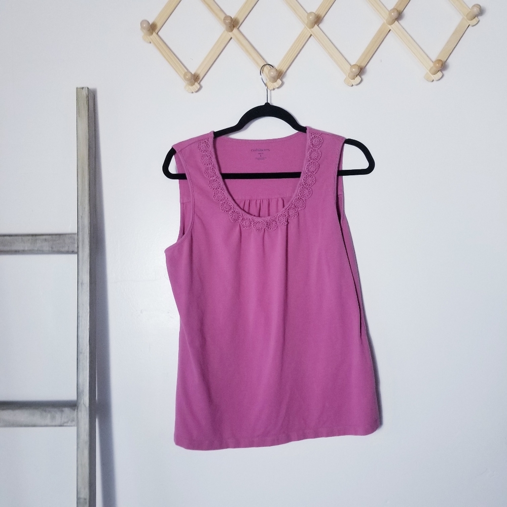 CROFT & BARROW PINKISH TANK WITH EMBROIDERY DESIGN AROUND NECK SIZE LARGE